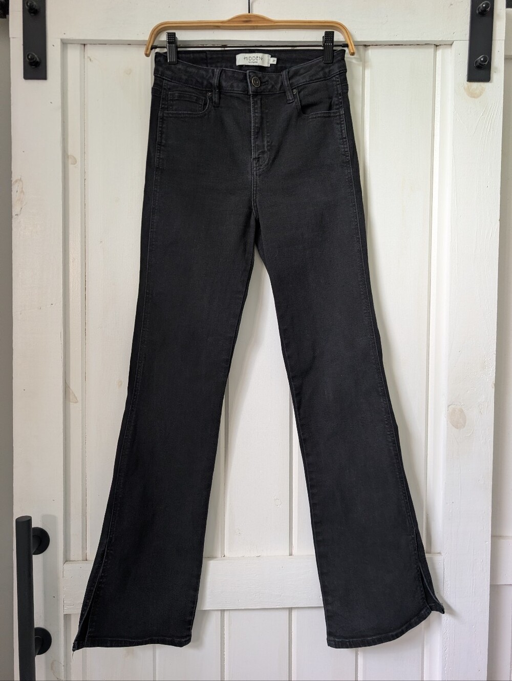 Hidden Los Angeles Ryan Black High Rise Side Slit Bootcut Jeans Size 27